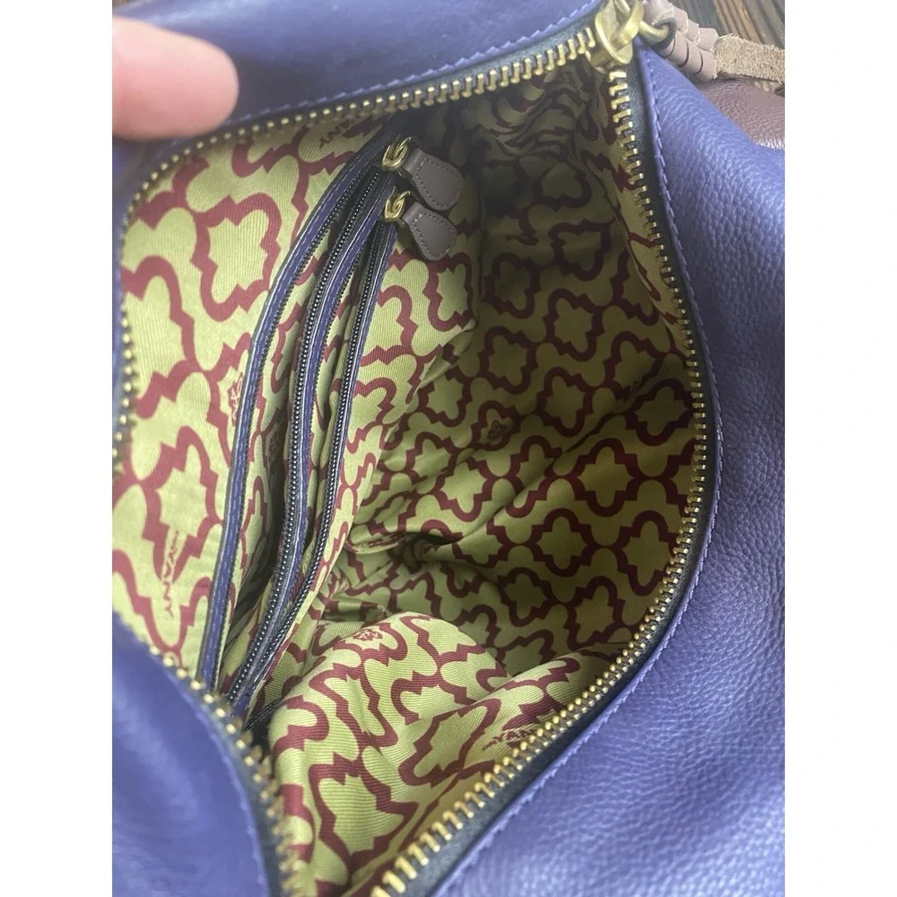 OrYani Pebbled Leather Double Zip Purse Color Block Purple,Teal & Burgandy